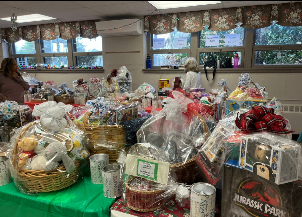 Tables were filled with raffle baskets. Winners were announced at the end of the bazaar. If the winner wasn’t in attendance, they could pick up their winnings at a later time.